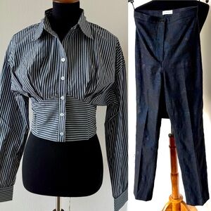 SCANLAN THEODORE Tailored 7/8 Pants + COMMENSE Cinched Waist Shirt - NWT